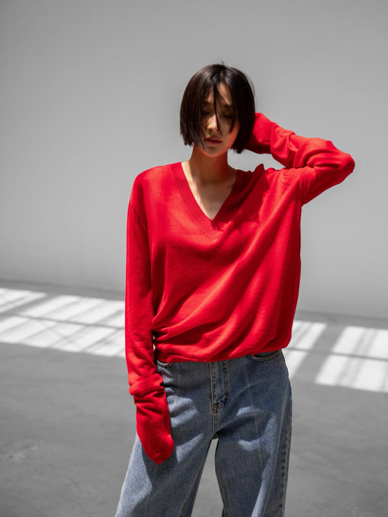 Paper Moon - Korean Women Fashion - #momslook - Wool-Silk V-Neck Knit - 3