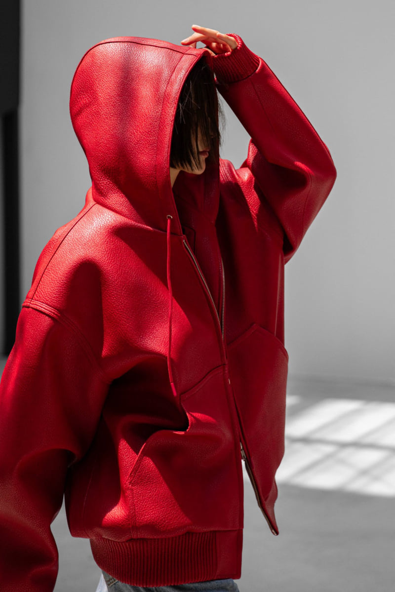 Paper Moon - Korean Women Fashion - #vintageinspired - Oversized Hooded Zip-Up Jacket - 7