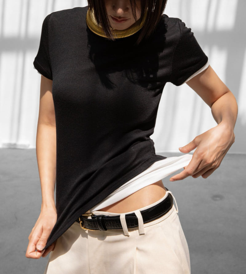 Paper Moon - Korean Women Fashion - #womensfashion - Ribbed Slim Crew Neck Tee