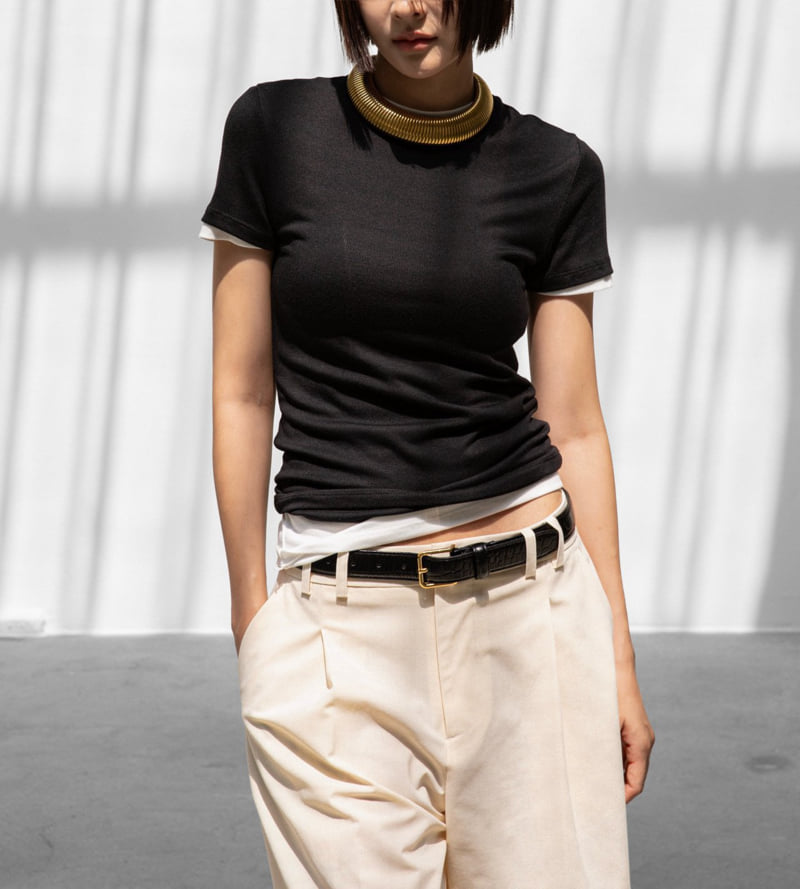 Paper Moon - Korean Women Fashion - #womensfashion - Ribbed Slim Crew Neck Tee - 3