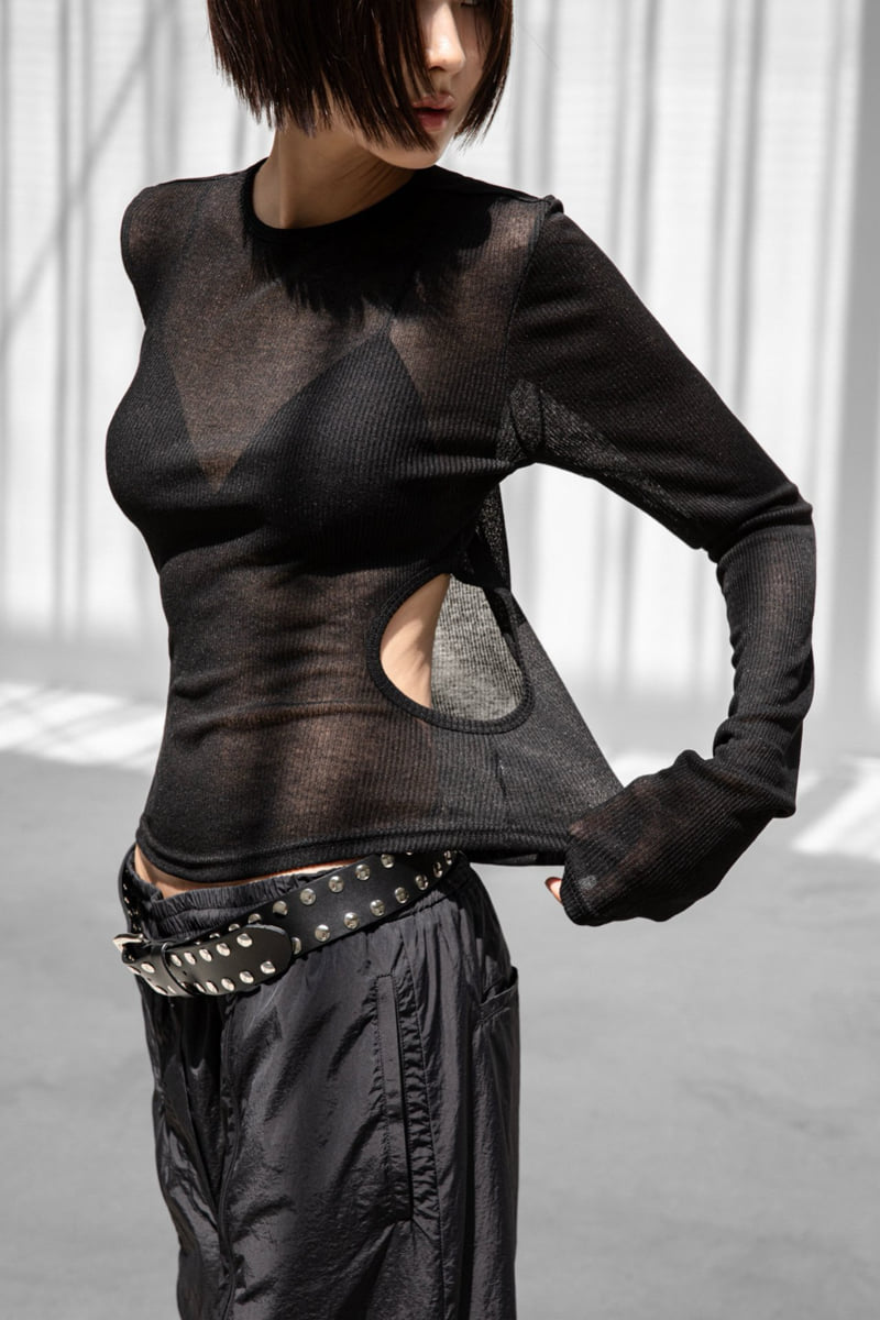 Paper Moon - Korean Women Fashion - #womensfashion - Sheer Ribbed Knit Texture Side Cut-Out Top