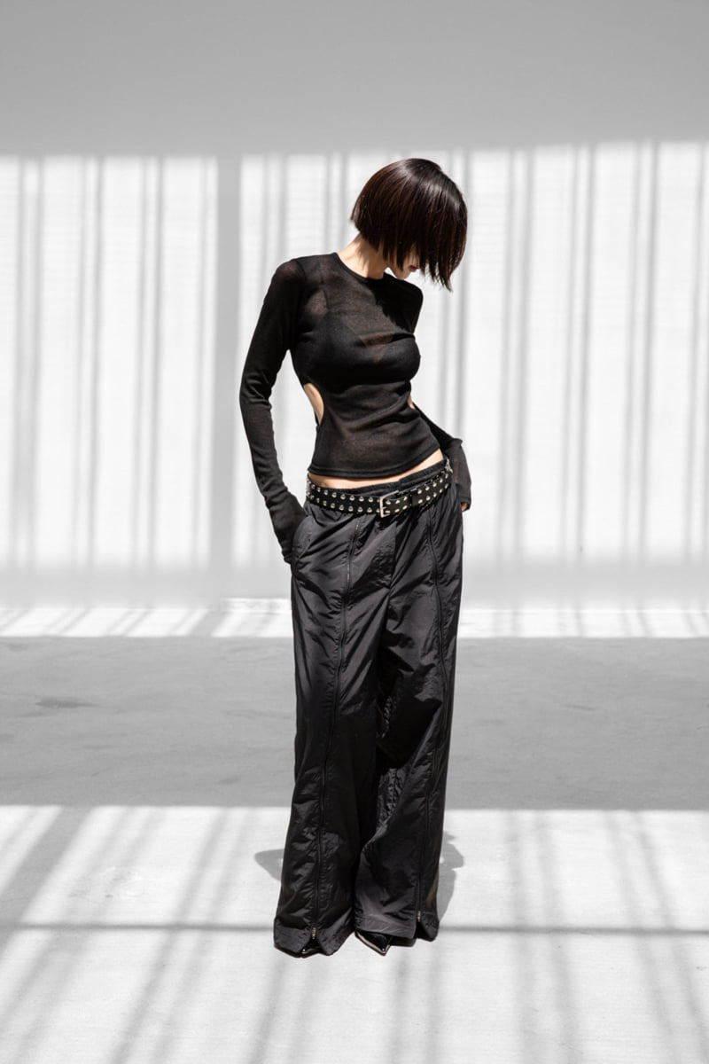 Paper Moon - Korean Women Fashion - #womensfashion - Sheer Ribbed Knit Texture Side Cut-Out Top - 3