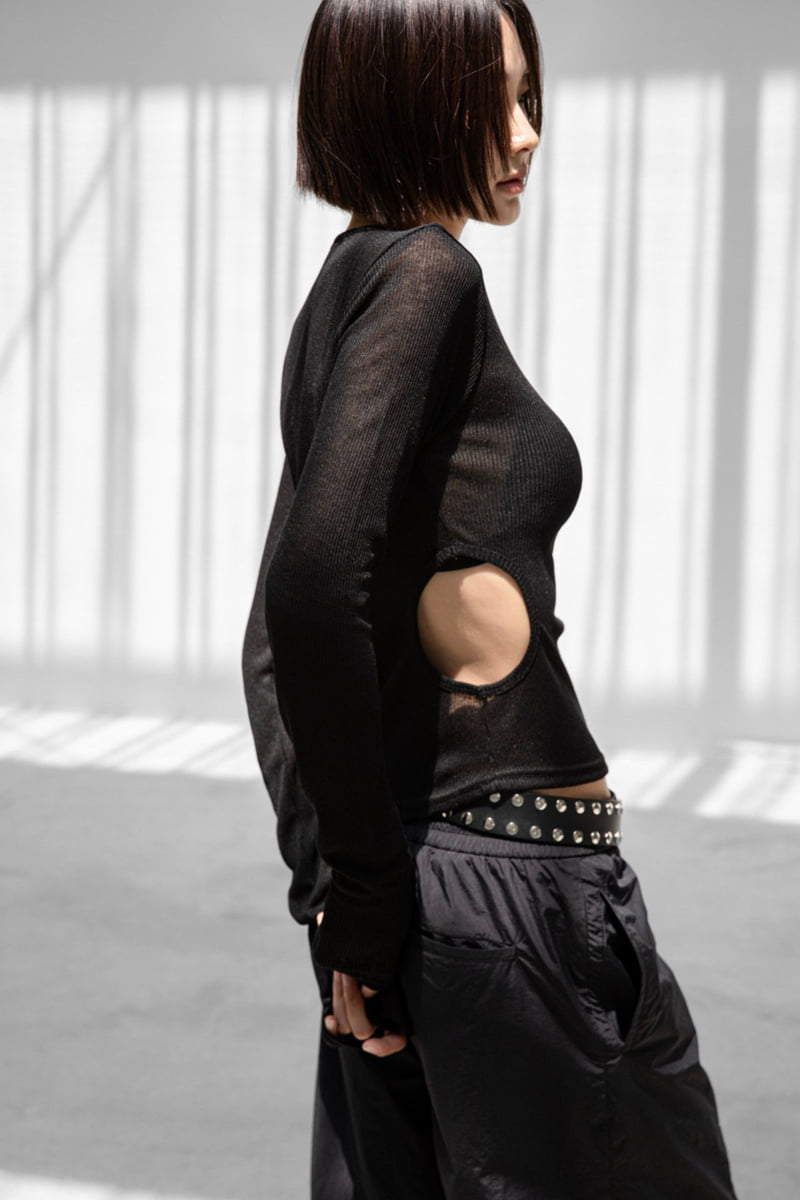 Paper Moon - Korean Women Fashion - #womensfashion - Sheer Ribbed Knit Texture Side Cut-Out Top - 5