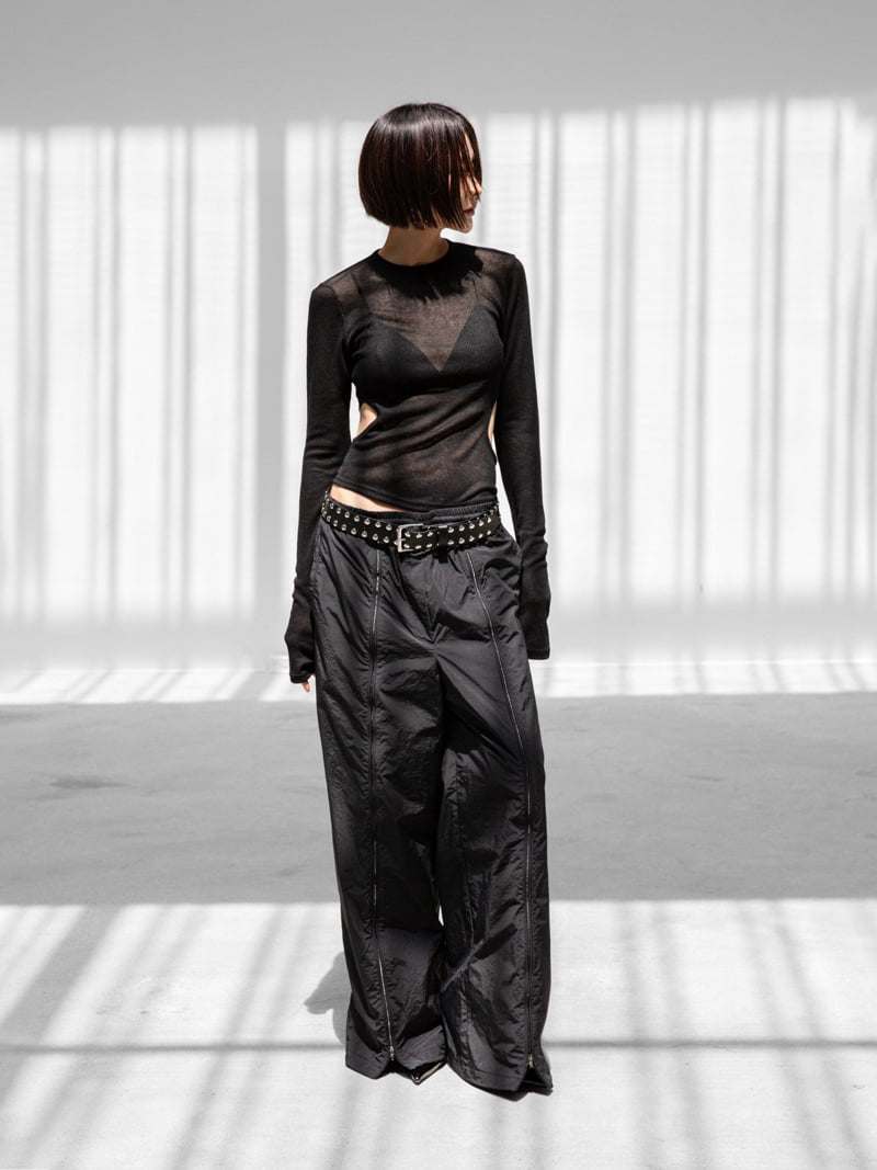 Paper Moon - Korean Women Fashion - #womensfashion - Front Zip Open Detail Banding Nylon Trousers - 2