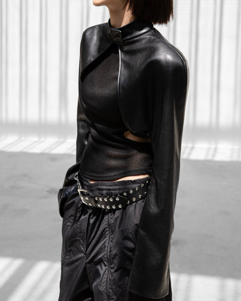 Paper Moon - Korean Women Fashion - #womensfashion - Vegan Leather Crop Bolero Jacket