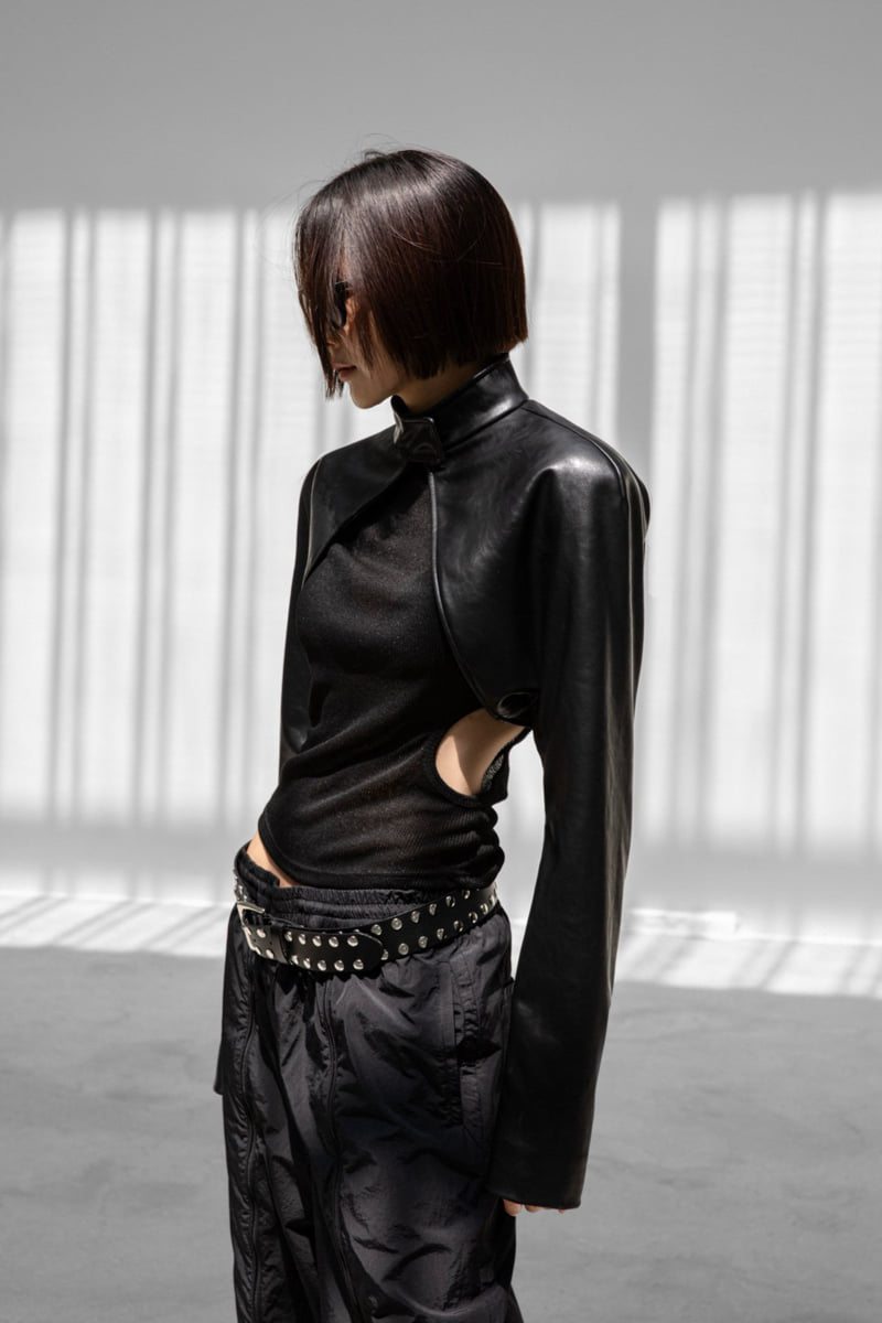Paper Moon - Korean Women Fashion - #womensfashion - Vegan Leather Crop Bolero Jacket - 5