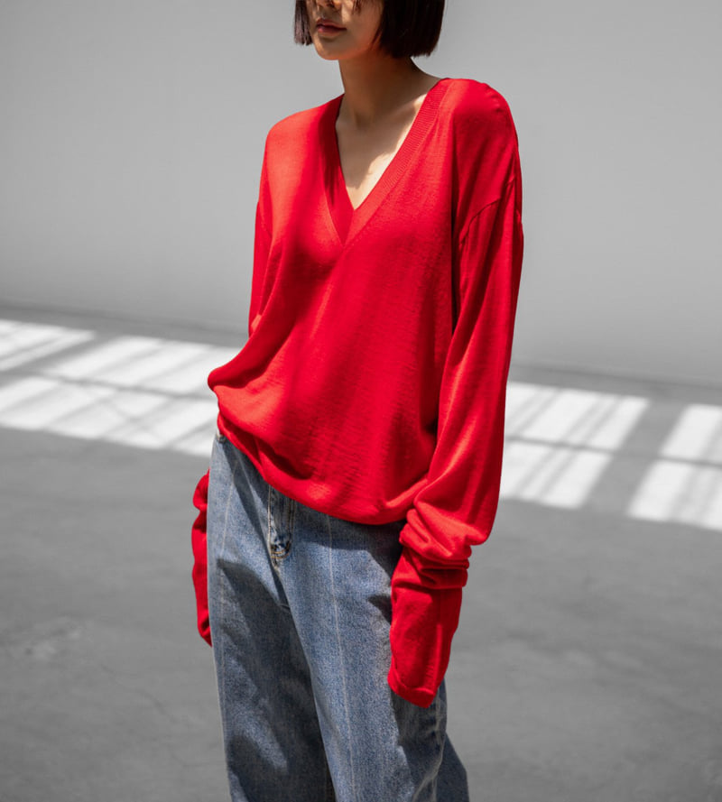 Paper Moon - Korean Women Fashion - #momslook - Wool-Silk V-Neck Knit - 4