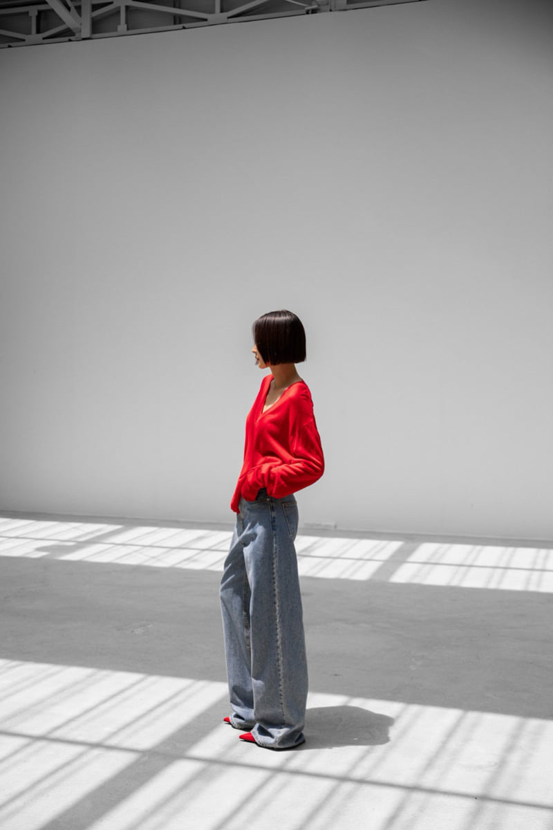 Paper Moon - Korean Women Fashion - #womensfashion - Crease Line Detail Denim Loose Fit Pants - 3