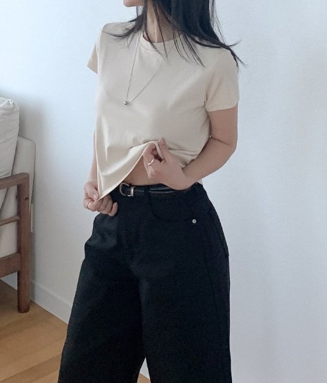 Pastel Deer - Korean Women Fashion - #momslook - Modal Crop Short Sleeve Tee - 2