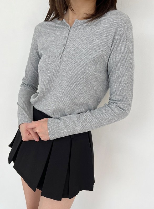 Pastel Deer - Korean Women Fashion - #womensfashion - Ribbed Henley Long Sleeve Tee - 4