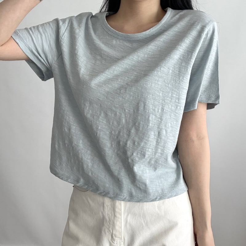 Pastel Deer - Korean Women Fashion - #momslook - Slub Crop Short Sleeve Tee - 2