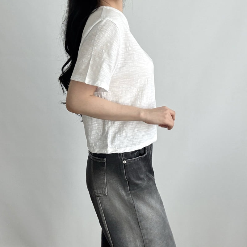 Pastel Deer - Korean Women Fashion - #momslook - Slub Crop Short Sleeve Tee - 6