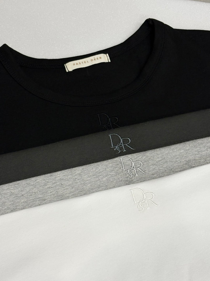 Pastel Deer - Korean Women Fashion - #momslook - Logo Embroidery Short Sleeve Tee - 2
