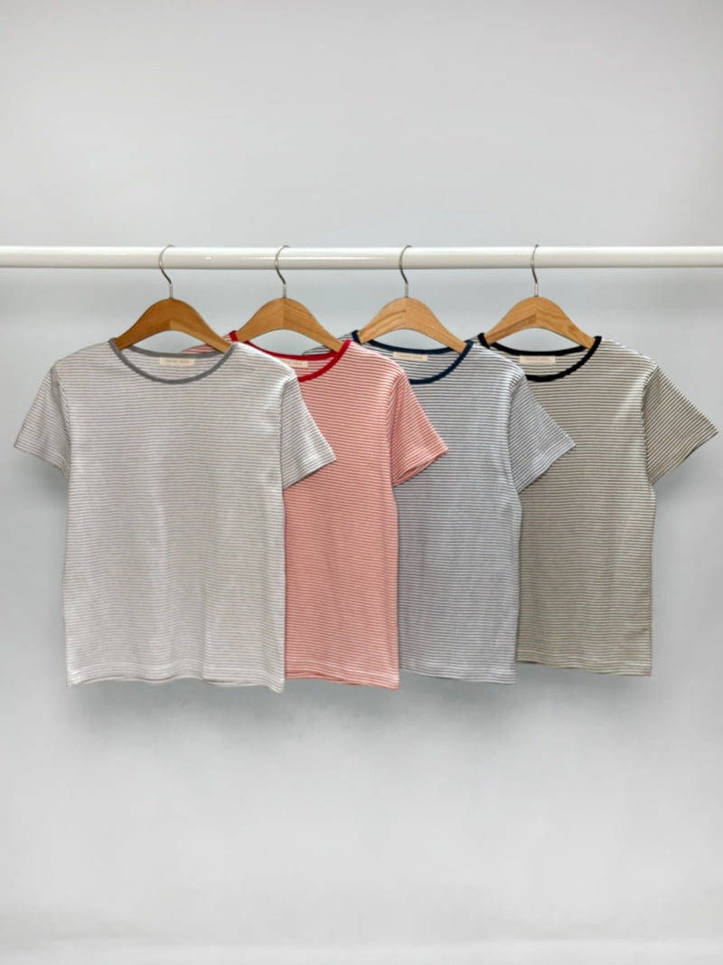 Pastel Deer - Korean Women Fashion - #momslook - Day Stripe Short Sleeve Tee