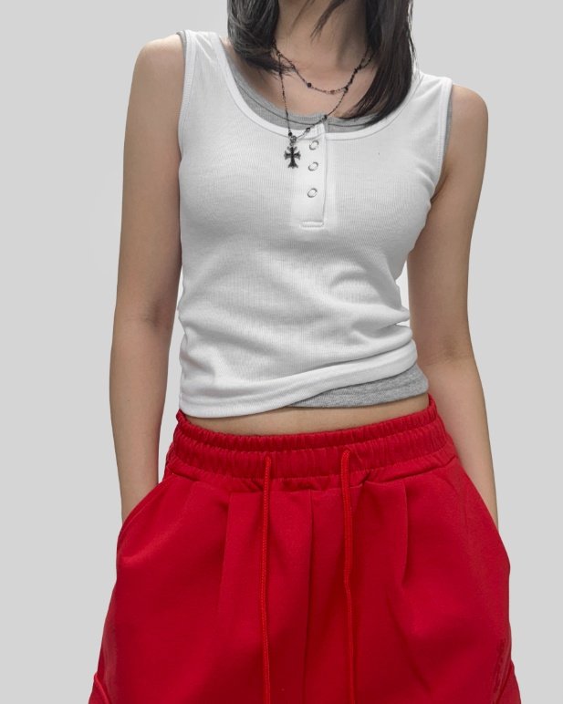 Pastel Deer - Korean Women Fashion - #momslook - Dotdot Henley Sleeveless - 2
