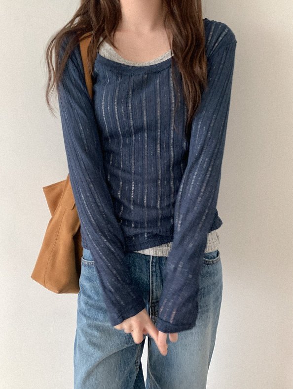 Pastel Deer - Korean Women Fashion - #pursuepretty - Linen U-neck Long Sleeve Tee - 2