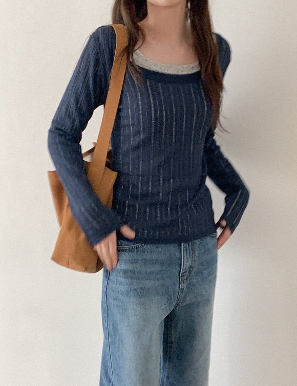 Pastel Deer - Korean Women Fashion - #restrostyle - Linen U-neck Long Sleeve Tee - 3