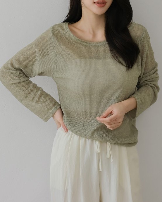 Pastel Deer - Korean Women Fashion - #restrostyle - Linen Boat Neck Long Sleeve Tee - 2
