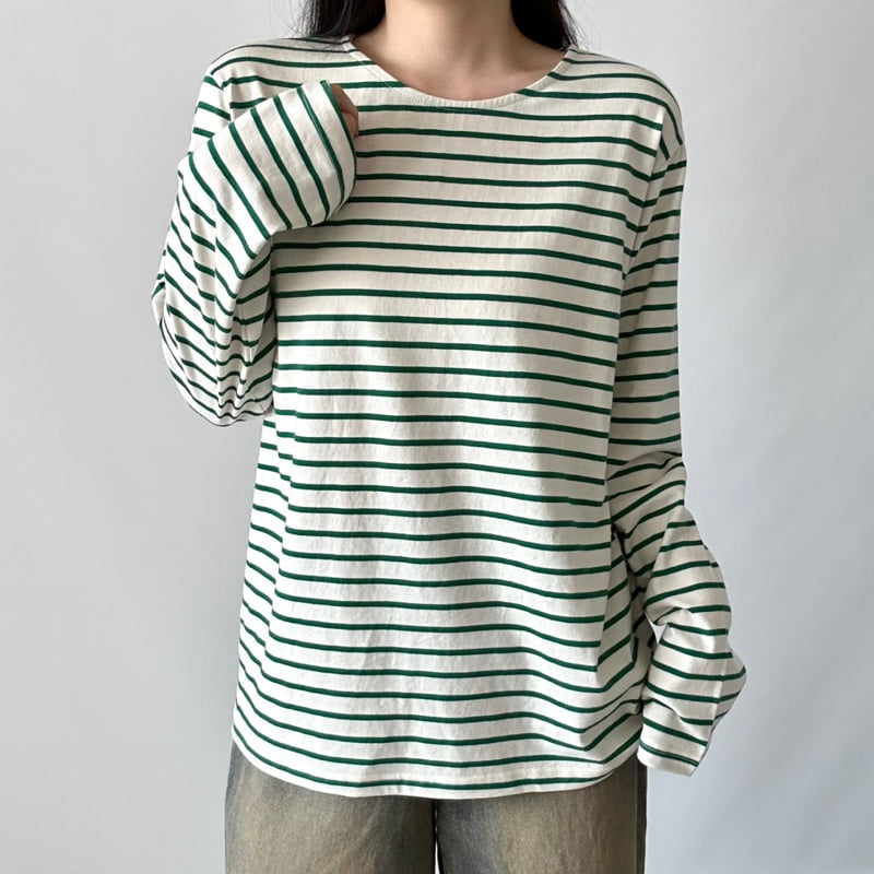 Pastel Deer - Korean Women Fashion - #restrostyle - Cotton Stripe Long Sleeve Tee