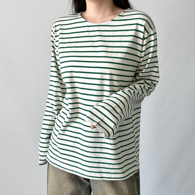 Pastel Deer - Korean Women Fashion - #romanticstyle - Cotton Stripe Long Sleeve Tee - 2