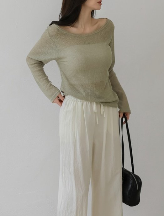 Pastel Deer - Korean Women Fashion - #romanticstyle - Linen Boat Neck Long Sleeve Tee - 4