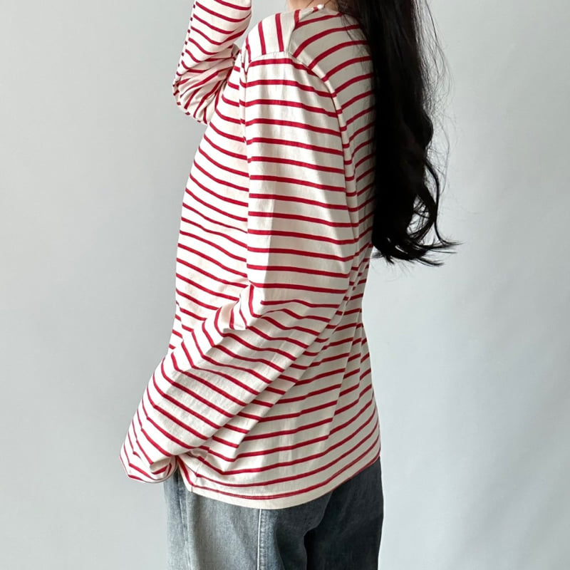 Pastel Deer - Korean Women Fashion - #shopsmall - Cotton Stripe Long Sleeve Tee - 4