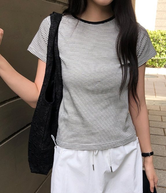 Pastel Deer - Korean Women Fashion - #vintageinspired - Day Stripe Short Sleeve Tee - 4