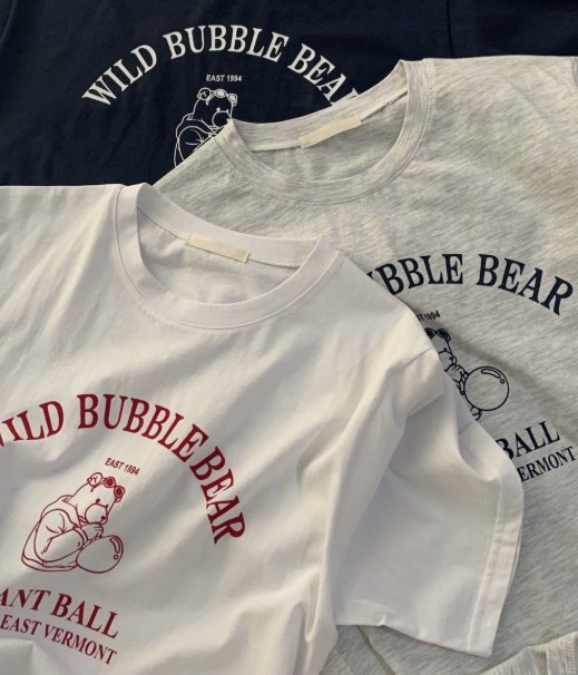 Pastel Deer - Korean Women Fashion - #womensfashion - Bubble Bear Short Sleeve Tee