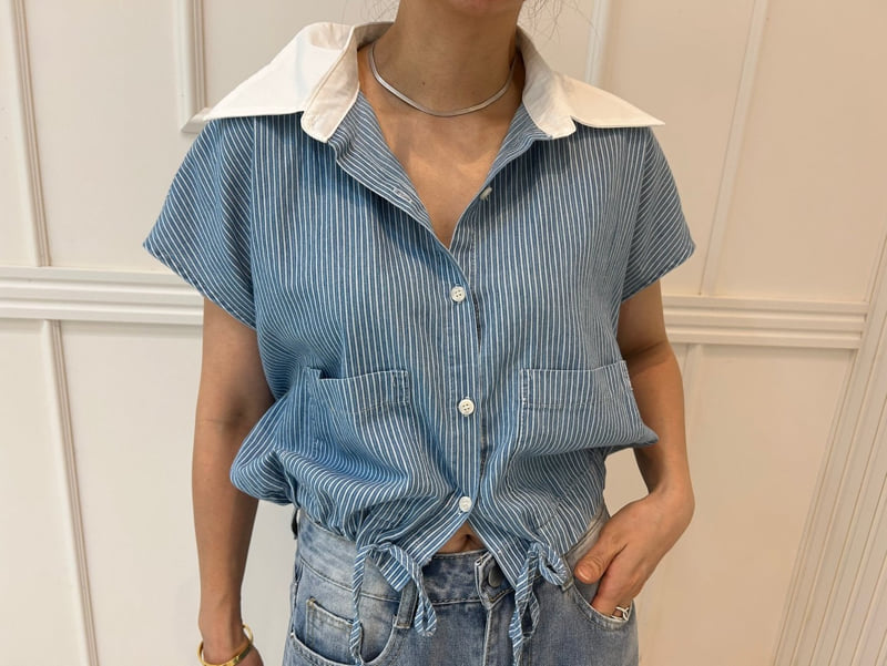 Pearls room - Korean Women Fashion - #momslook - Color Stripe Shirt