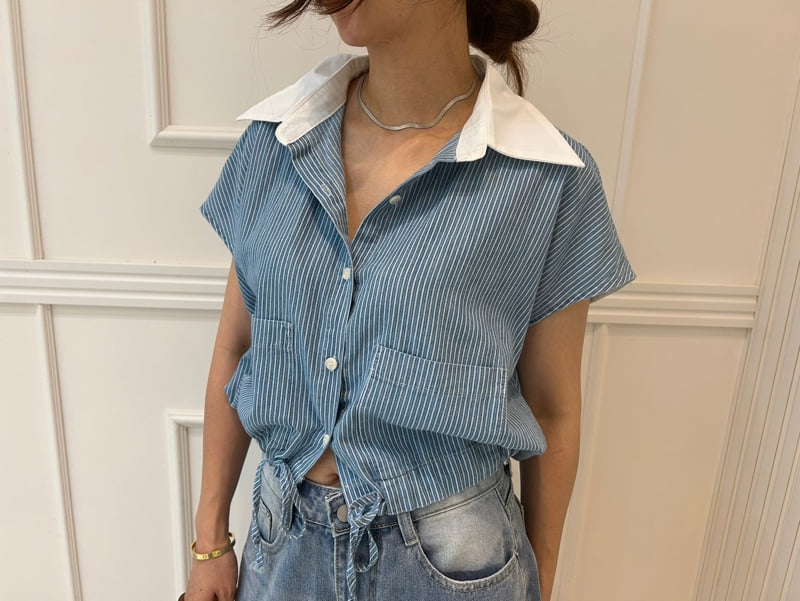 Pearls room - Korean Women Fashion - #momslook - Color Stripe Shirt - 3