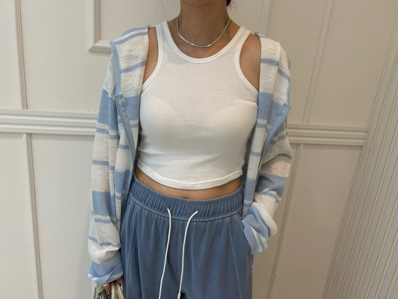 Pearls room - Korean Women Fashion - #momslook - Beach Hoodie Stripe Knit