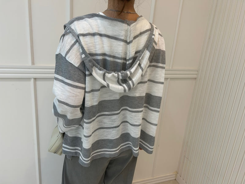 Pearls room - Korean Women Fashion - #momslook - Beach Hoodie Stripe Knit - 11