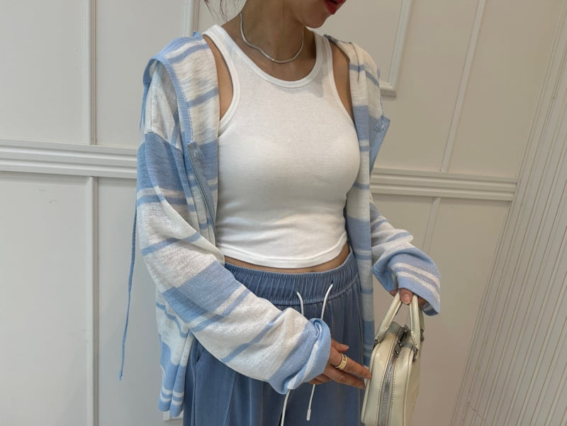 Pearls room - Korean Women Fashion - #momslook - Beach Hoodie Stripe Knit - 3