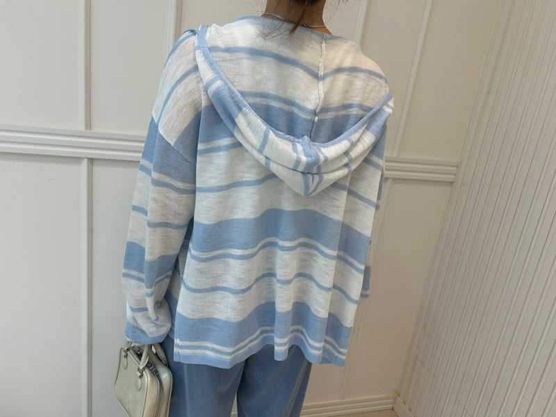 Pearls room - Korean Women Fashion - #momslook - Beach Hoodie Stripe Knit - 5