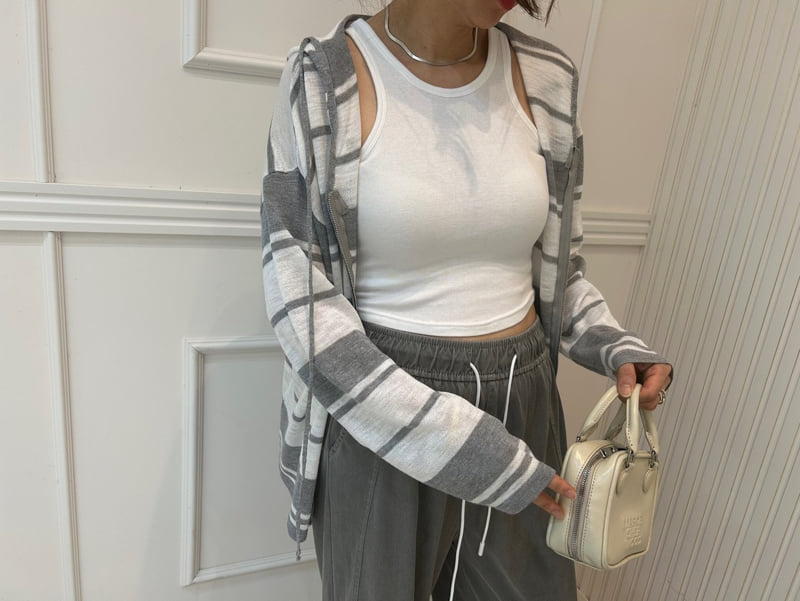 Pearls room - Korean Women Fashion - #momslook - Beach Hoodie Stripe Knit - 9