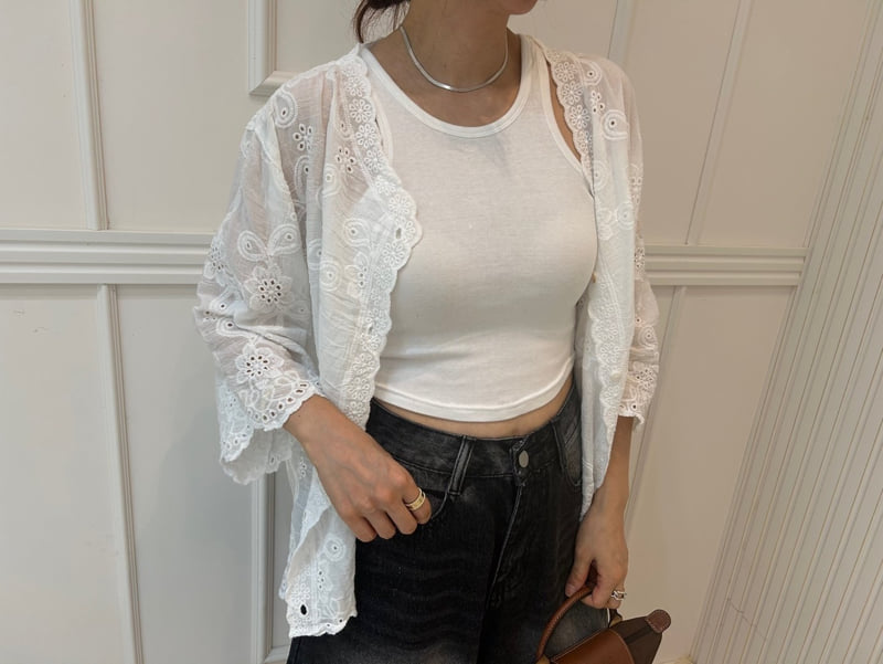 Pearls room - Korean Women Fashion - #momslook - Embroidered Lace Cardigan - 2