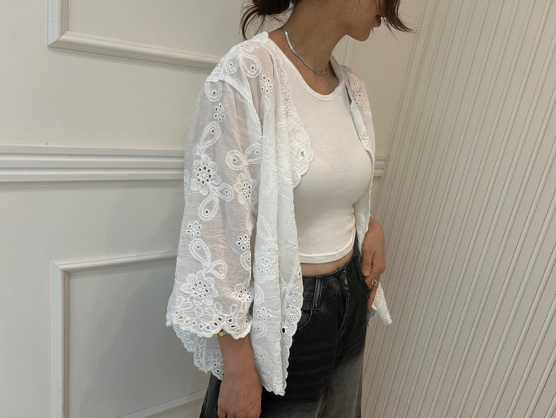 Pearls room - Korean Women Fashion - #momslook - Embroidered Lace Cardigan - 6