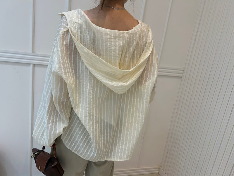 Pearls room - Korean Women Fashion - #momslook - Open Stripe Hood Shirt - 10