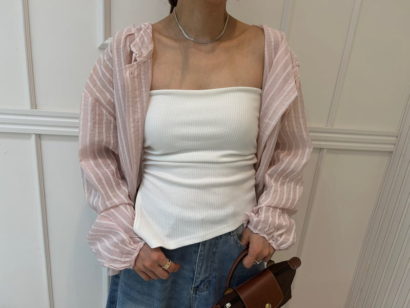 Pearls room - Korean Women Fashion - #momslook - Open Stripe Hood Shirt - 2