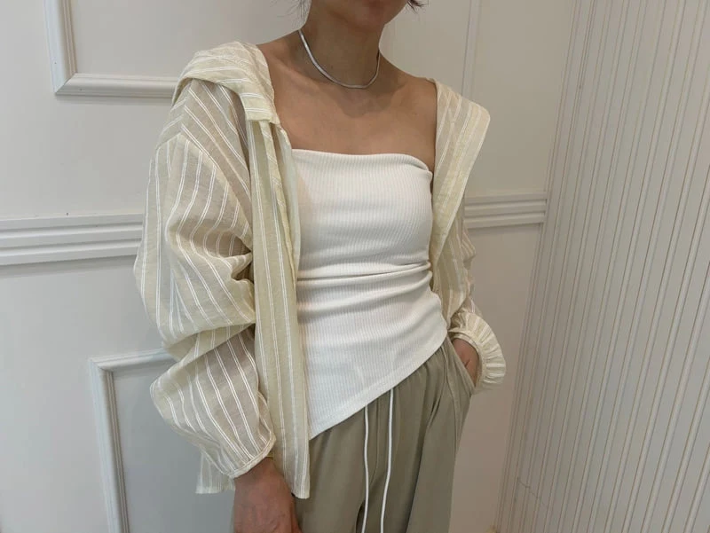 Pearls room - Korean Women Fashion - #momslook - Open Stripe Hood Shirt - 8