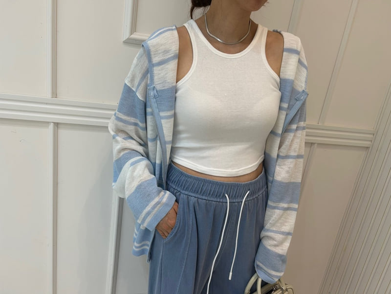 Pearls room - Korean Women Fashion - #momslook - Beach Hoodie Stripe Knit - 4