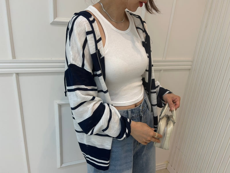 Pearls room - Korean Women Fashion - #womensfashion - Beach Hoodie Stripe Knit - 8