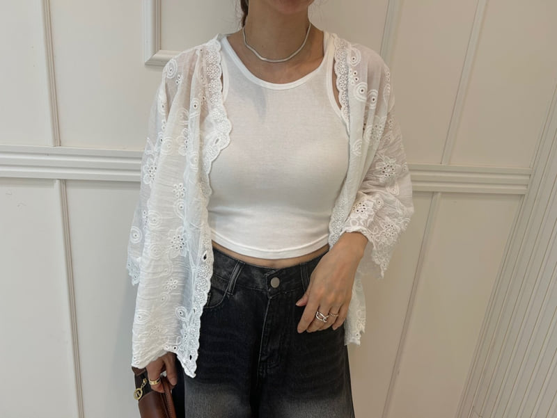 Pearls room - Korean Women Fashion - #womensfashion - Embroidered Lace Cardigan