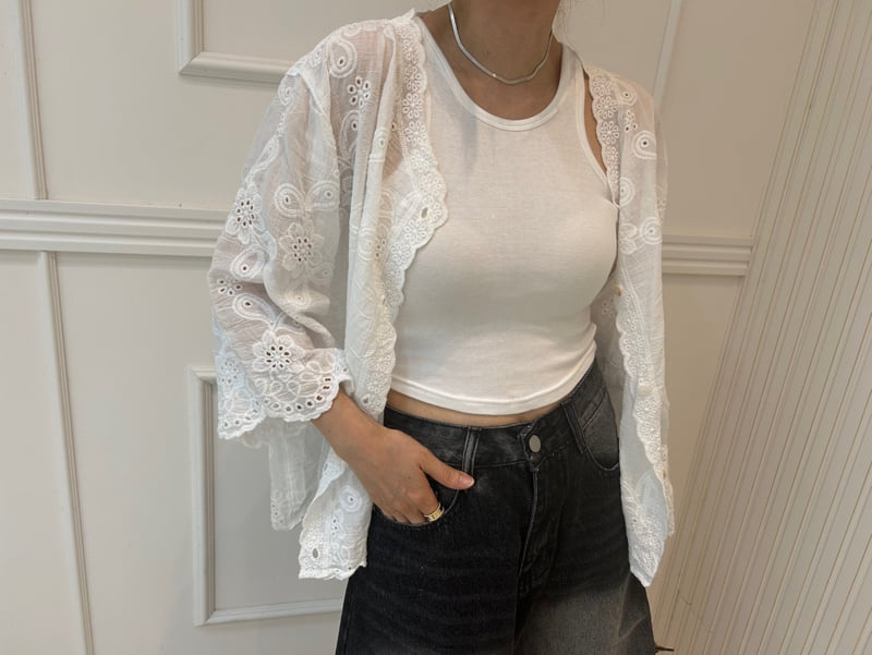 Pearls room - Korean Women Fashion - #womensfashion - Embroidered Lace Cardigan - 5