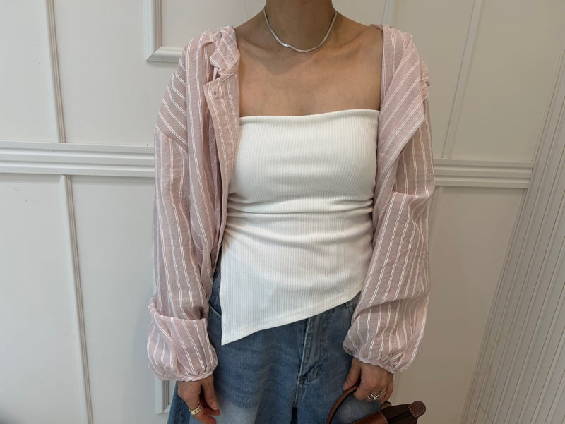 Pearls room - Korean Women Fashion - #womensfashion - Open Stripe Hood Shirt