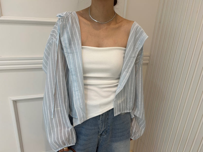 Pearls room - Korean Women Fashion - #womensfashion - Open Stripe Hood Shirt - 11