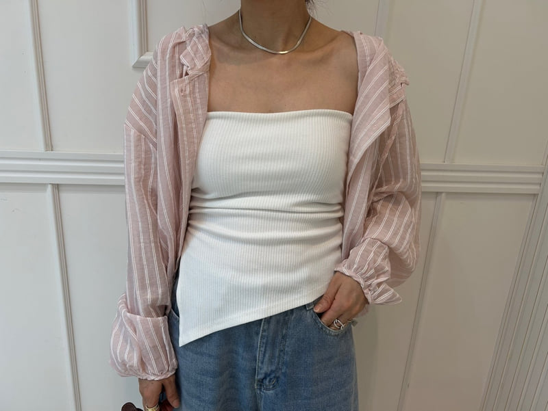 Pearls room - Korean Women Fashion - #womensfashion - Open Stripe Hood Shirt - 3