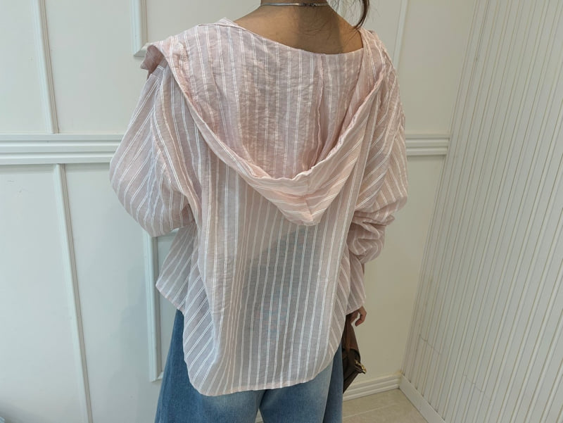 Pearls room - Korean Women Fashion - #womensfashion - Open Stripe Hood Shirt - 5