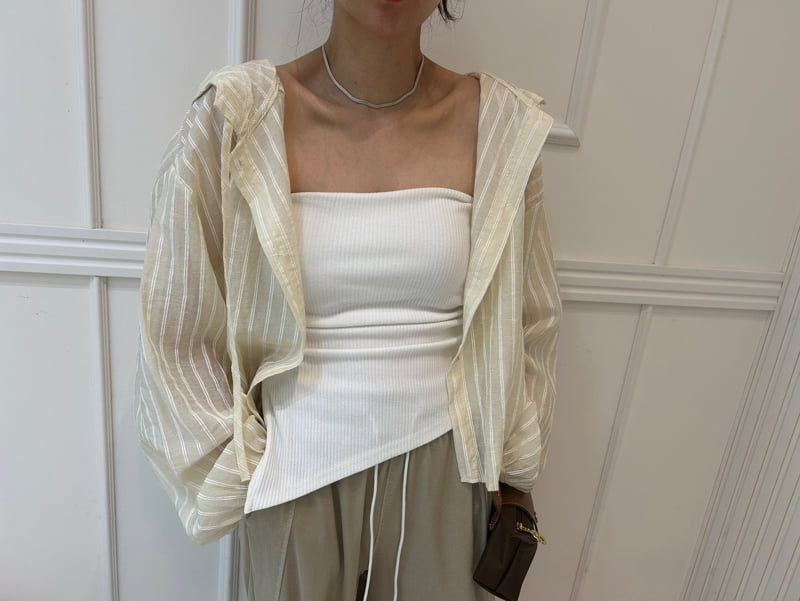 Pearls room - Korean Women Fashion - #womensfashion - Open Stripe Hood Shirt - 9