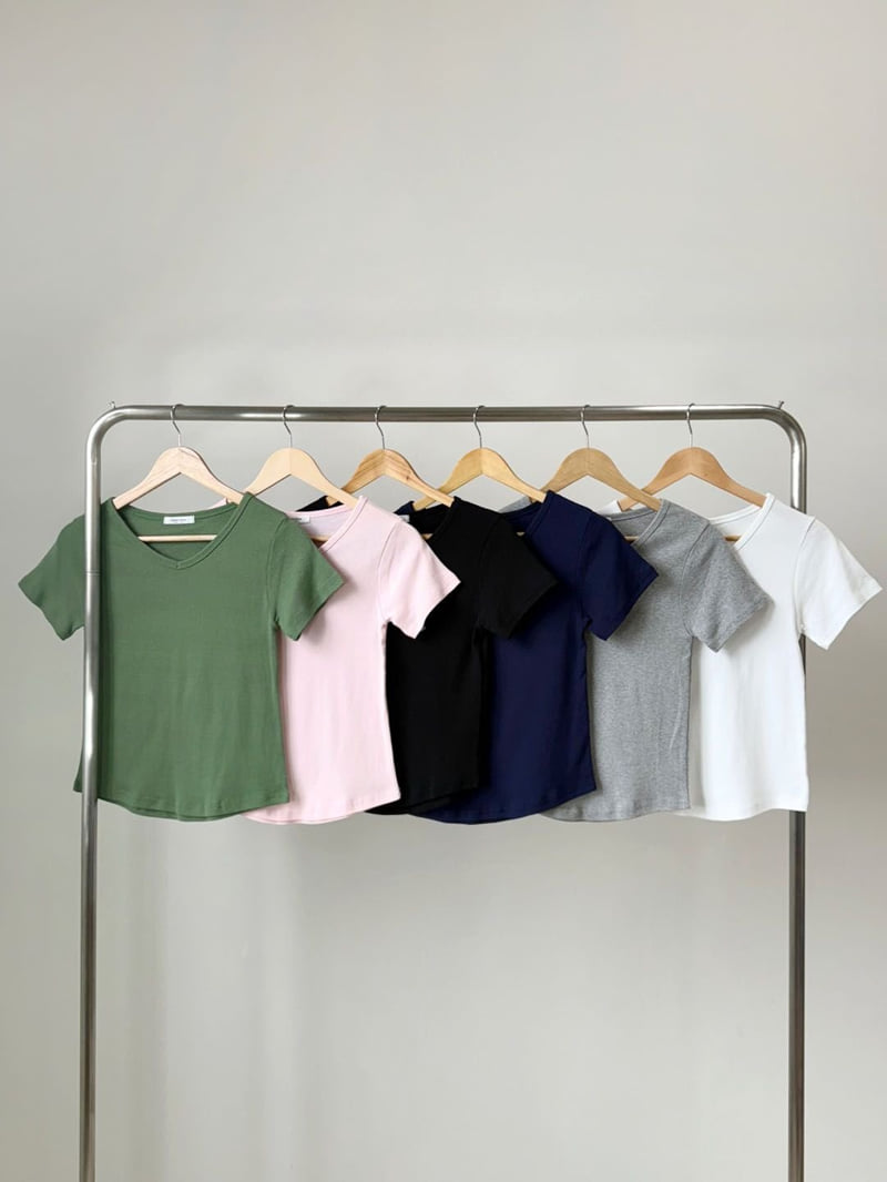 Queensmade - Korean Women Fashion - #momslook - Deep Slim V-neck Tee - 12